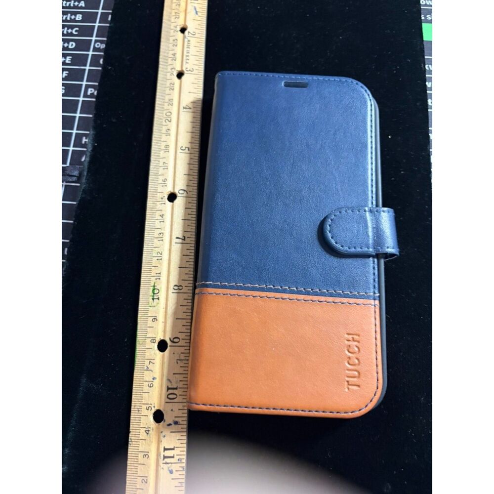 Tucch wallet case for Iphone blue and brown PU leather with card slots